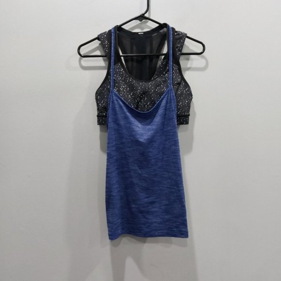 Lululemon Tough It Out Tank Heathered Sapphire Blue Butterfly Texture Black - Picture 2 of 7